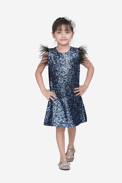 Blue sequence Feather Dress