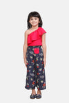 One Side shoulder Dark Pink Top with Striped palazzo