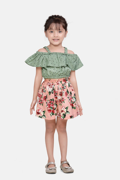 Polka Green Funky Floral Shorts Set