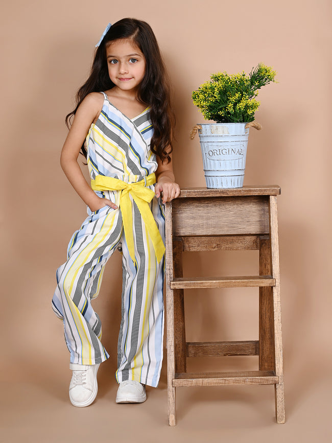 Striped Crossover Style Strappy Full Jumpsuit