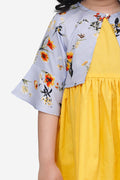Yellow Dress with Sky Blue Floral Shrug