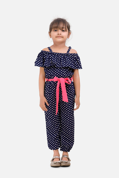 LilPicks Navy Polka Jumpsuit with Neon Belt