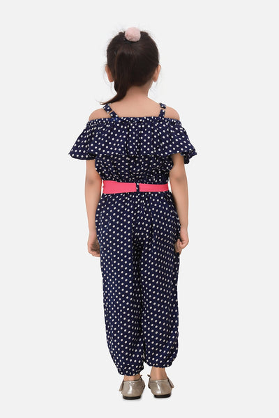 LilPicks Navy Polka Jumpsuit with Neon Belt