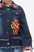 Lilipicks Dark Blue Denim Flower Applique Jacket