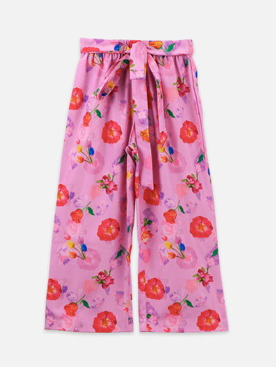 Lilipicks Strappy sunny yellow top and floral pink palazzo set