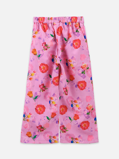 Lilipicks Strappy sunny yellow top and floral pink palazzo set