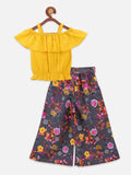 Lilipicks Yellow Off Shoulder Top and Floral Culotte Flared Pant Set
