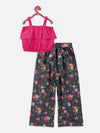 Lilipicks Strappy Dark Pink Top and floral pink palazzo set