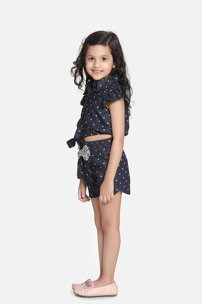 Lilipicks Heart Print Denim Sequin bow Coordinated Set