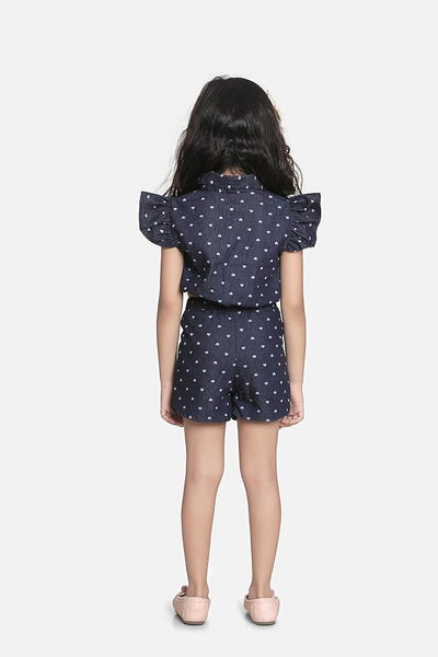 Lilipicks Heart Print Denim Sequin bow Coordinated Set