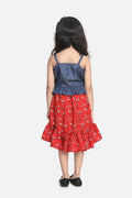 Lilipicks Denim Strappy Top with Low-High Flamingo Skirt Set