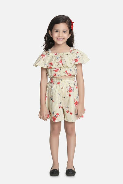 Lilipicks Green Striped Short Coordinated Set