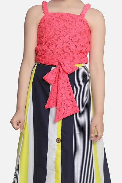 Lilipicks Neon Knot Top with Striped Maxi Skirt Set