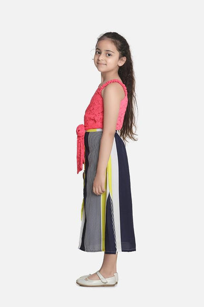 Lilipicks Neon Knot Top with Striped Maxi Skirt Set