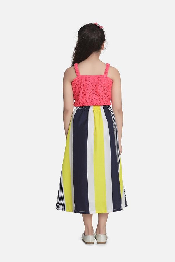 Lilipicks Neon Knot Top with Striped Maxi Skirt Set