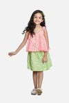 Lilipicks Green Floral with Peach Mesh Strappy Dress