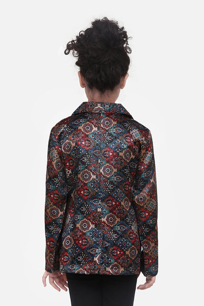 Turquoise Vintage Digital Print Blazer