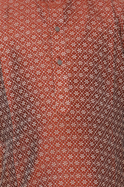 Lilpicks Rust Jacquard Kurta Pajama Set