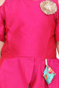 Lilpicks Hot Pink Peplum Suit with Green Floral Dhoti Set