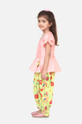 Lilpicks Baby Pink Peplum Suit with Lime Green Dhoti Set