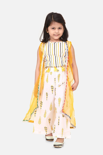 Lilpicks Yellow Crop Top palazzo and Shrug Set