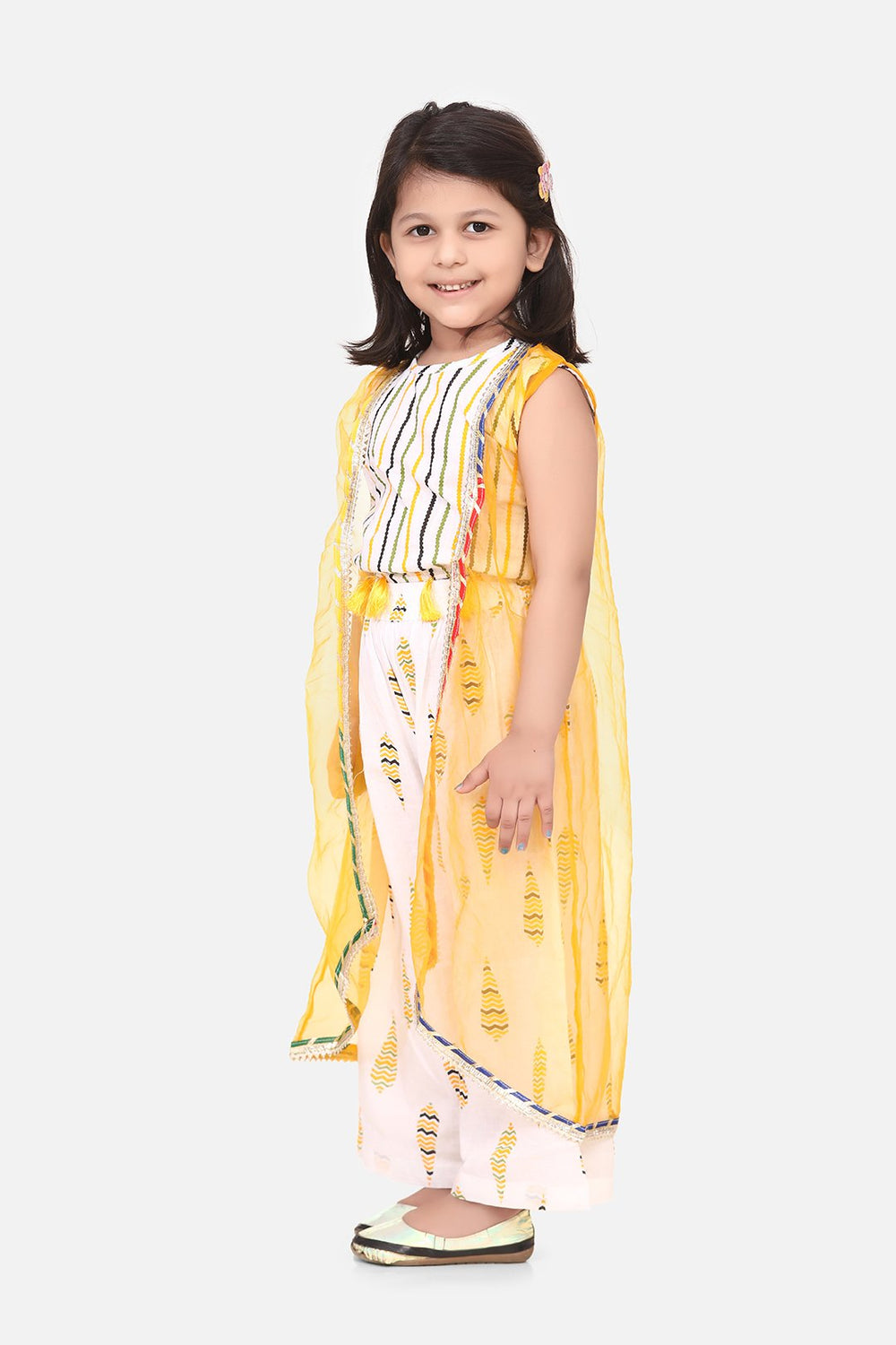 Yellow Crop Top palazzo and Shrug Set Lilpicks