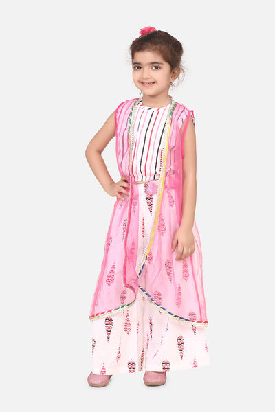 Lilpicks Pink Crop Top palazzo and Shrug Set
