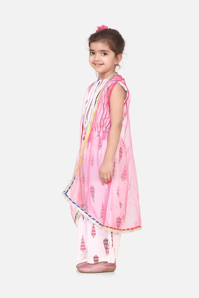 Lilpicks Pink Crop Top palazzo and Shrug Set