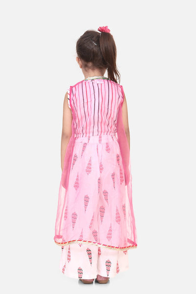 Lilpicks Pink Crop Top palazzo and Shrug Set