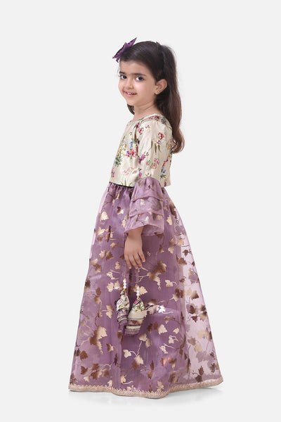 Lilpicks Floral Top with Wine Organza Skrit Set