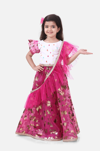 Lilpicks Droplet Top with Hot Pink Lehenga with Dupatta Set