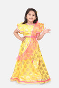 Lilpicks Bright Yellow Motif Ruffle Lehenga Set 