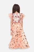 Lilpicks Floral Frilly Top with Peach Lehenga Set