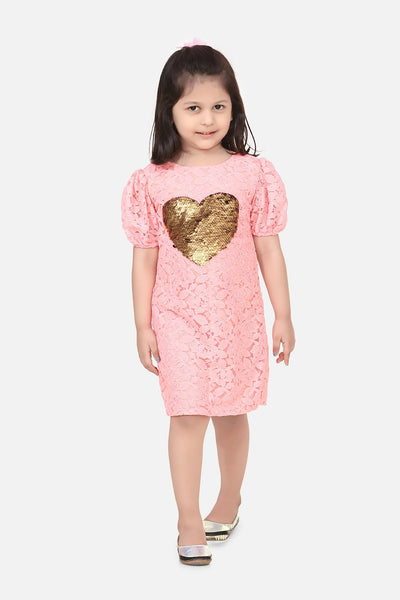 Baby Pink Mesh sequin Patch Heart Dress