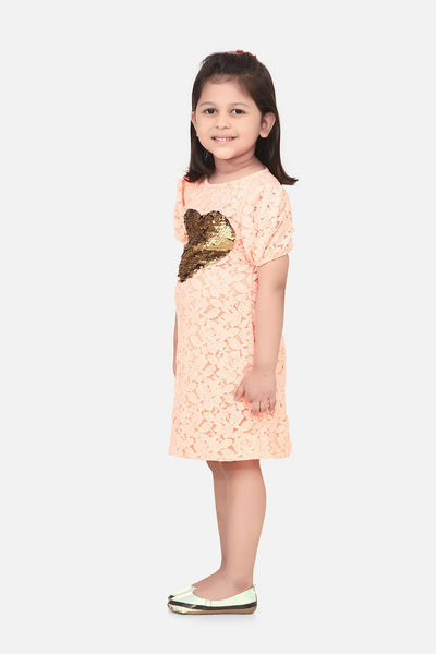 Peach Mesh sequin Patch Heart Dress
