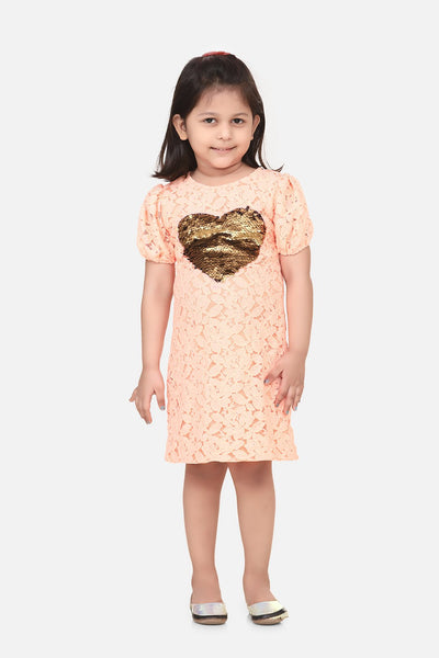 Peach Mesh sequin Patch Heart Dress