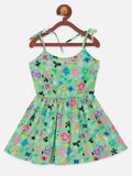 Green Flower Printed Bow Strappy Dress