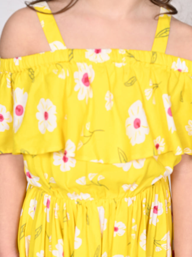 Bright Yellow Off Shoulder Flared Dress