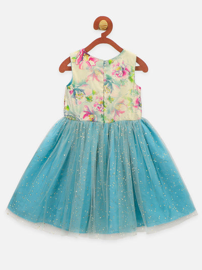Frozen Blue Digital Print Shimmer Partywear Dress