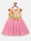 Floral Pink Digital Print Shimmer Partywear Dress