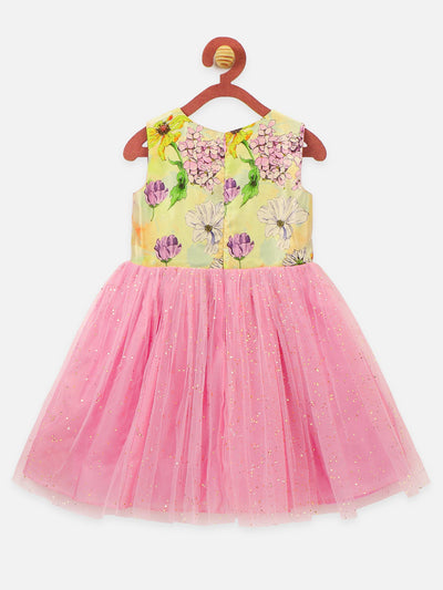 Floral Pink Digital Print Shimmer Partywear Dress