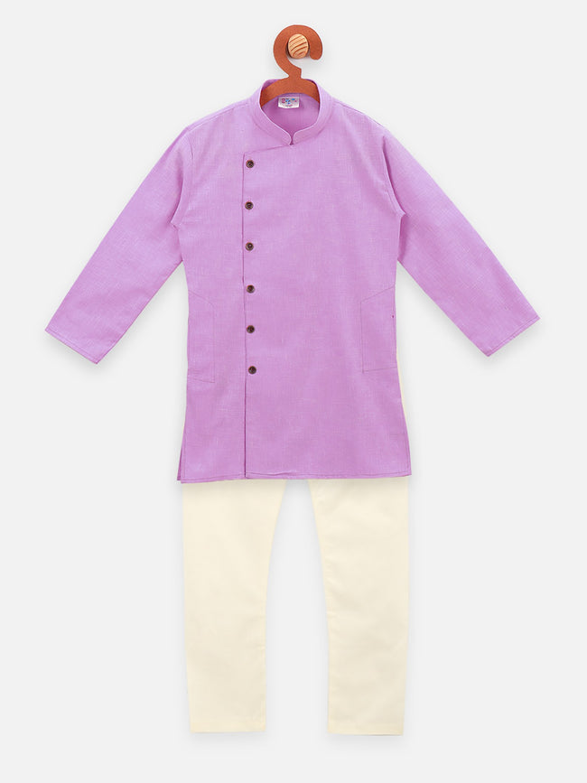 Lilpicks Angrakha Style Purple Full sleeve kurta pajama set