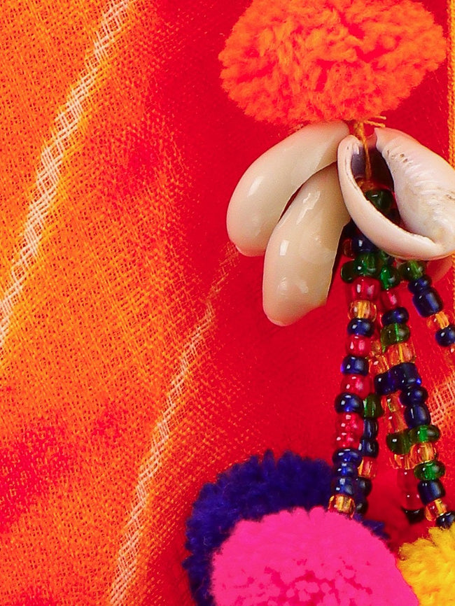 Lilpicks strappy embroidery choli pom pom with lehenga style skirt set
