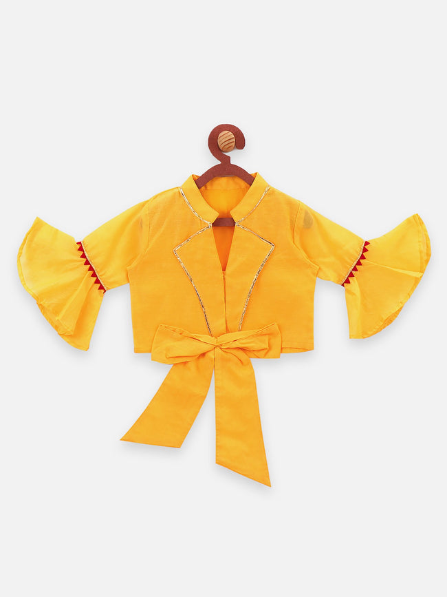 Lilpicks Designer Bell Sleeves yellow Choli with lehenga Skrit Set