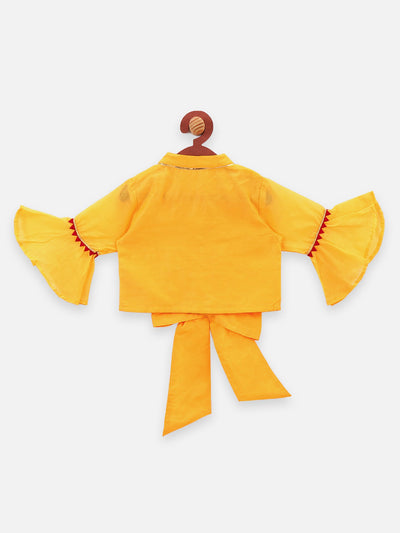 Lilpicks Designer Bell Sleeves yellow Choli with lehenga Skrit Set