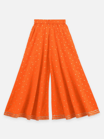 Lilpicks Pista Green Block Print With Orange Gharara Set