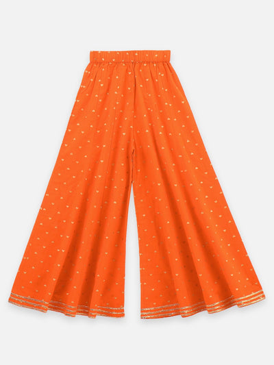Lilpicks Pista Green Block Print With Orange Gharara Set