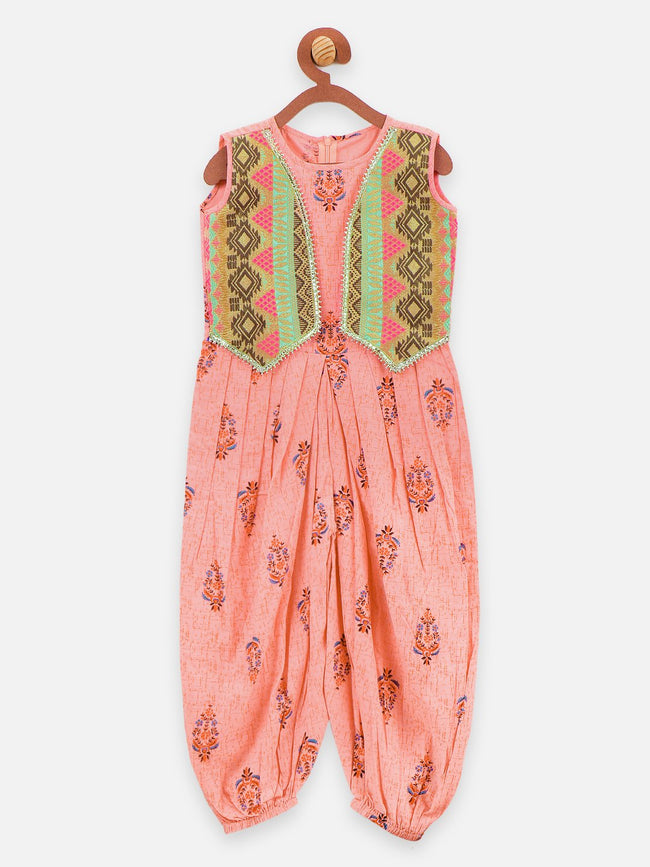 Lilpicks Ethnic style Peach Printed Dhoti jumpsuit