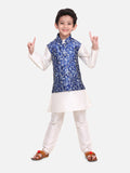 White Kurta Churidar with Elegant Blue Digital Print Nehru Jacket