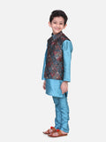 Turquoise Kurta Churidar with Elegant Motif Digital Print Nehru Jacket